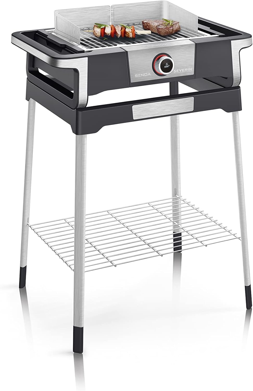 SEVERIN SENOA DigitalBOOST S - Barbecue elettrico con supporto, con avvio rapido fino a 500 °C, per balcone con superficie SafeTouch, in acciaio inox/nero, PG 8118 SEVERIN SENOA DigitalBOOST S - Barbecue elettrico con supporto, con avvio rapido fino a 500 °C, per balcone con superficie SafeTouch, in acciaio inox/nero, PG 8118