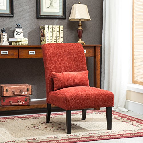 Roundhill Furniture Red Pisano Chenille Fabric Armless Contemporary Accent Chair with...