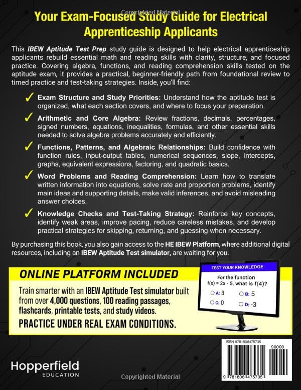 IBEW Aptitude Test Prep: Exam-Focused Study Guide for Electrical Apprenticeship Applicants with Algebra, Functions, Reading Comprehension, Clear Explanations, Timed Mock Tests & Online Tools image 3
