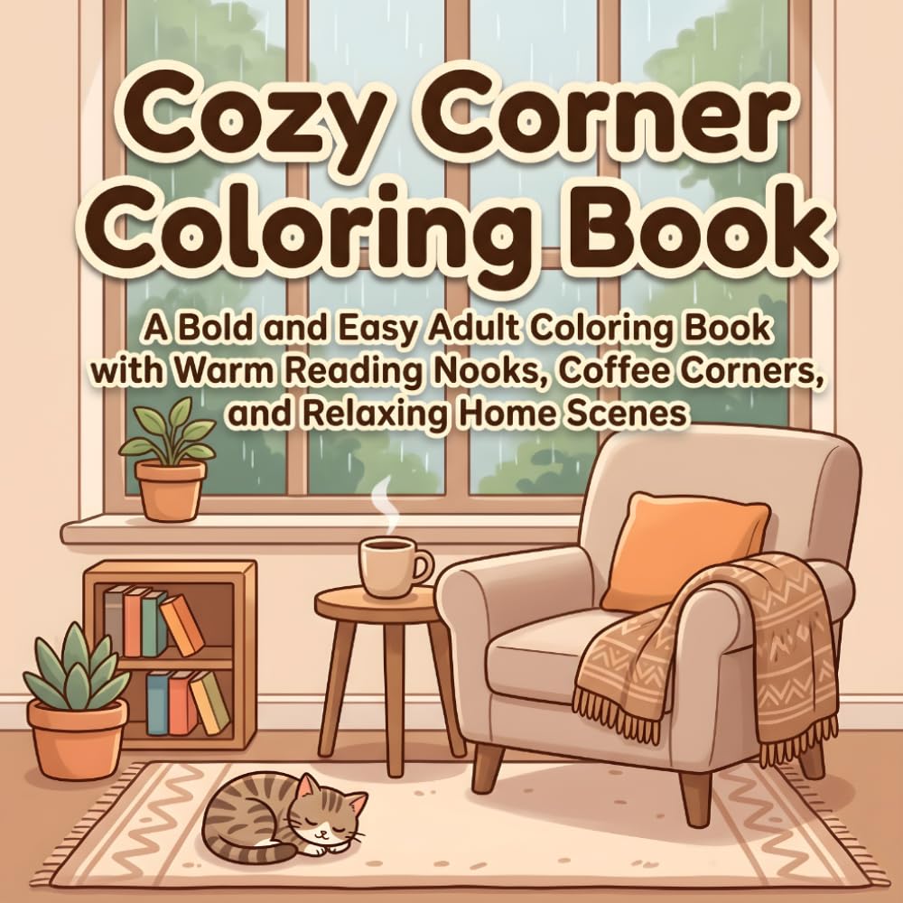 Cozy Corner Coloring Book: A Bold and Easy Adult Coloring Book with Warm Reading Nooks, Coffee Corners, and Relaxing Home Scenes
