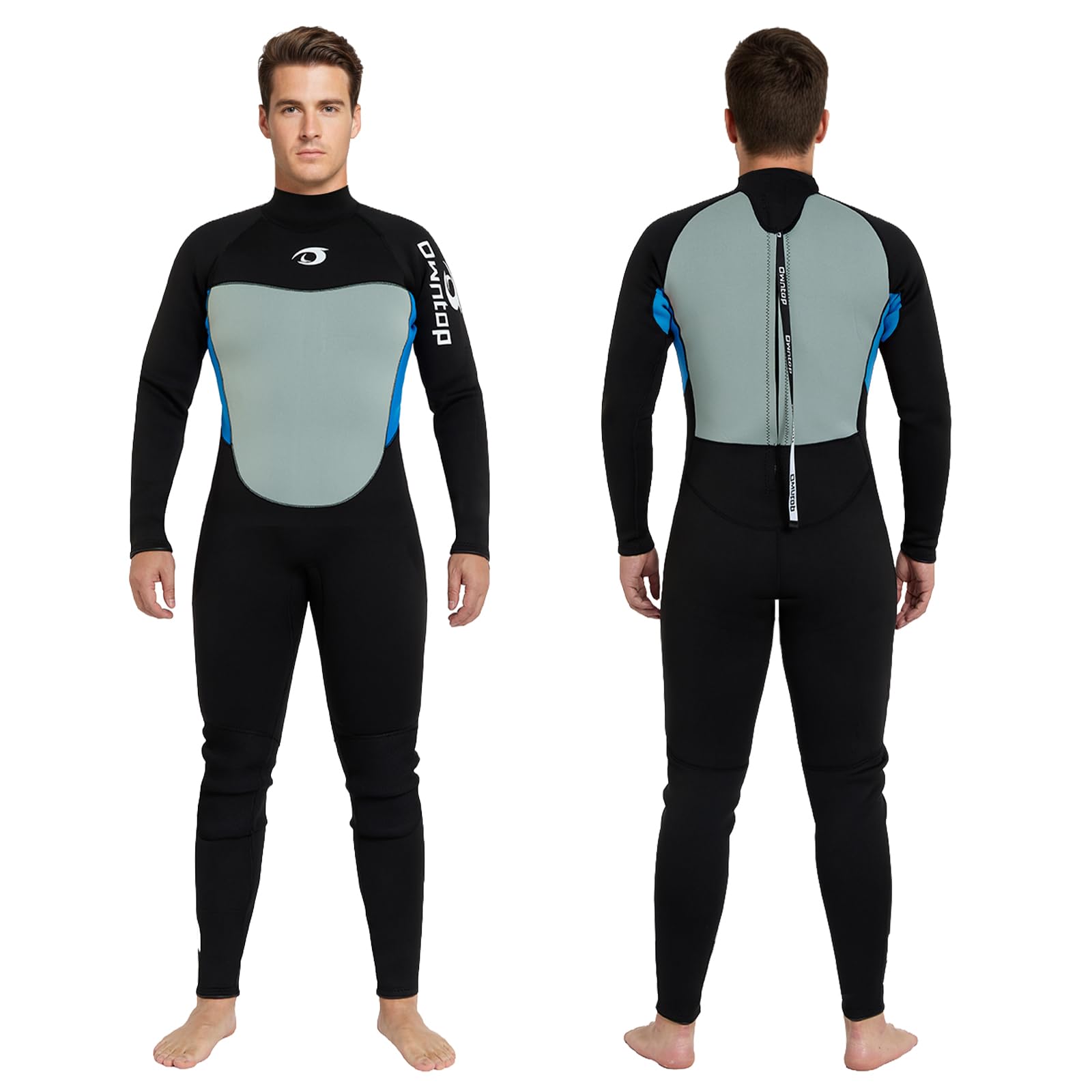 Owntop 5mm Wetsuit for Men | Full Length Winter Wetsuits | UV50+ Sun Protection Warm Wet Suit | 5/3mm Back Zip Diving Surfing Suit | Blue XXL