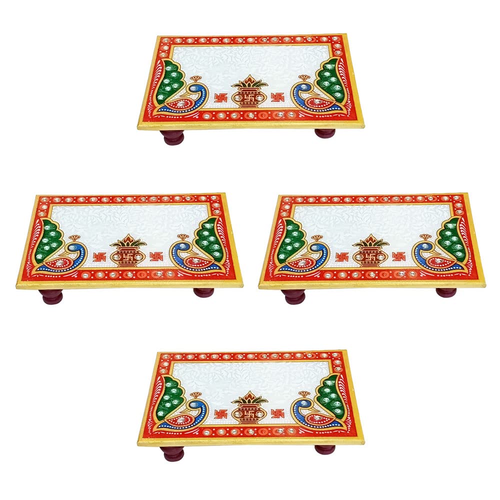 Handicraft Kingdom Peacock Marble Chowki - 9 Pack -8