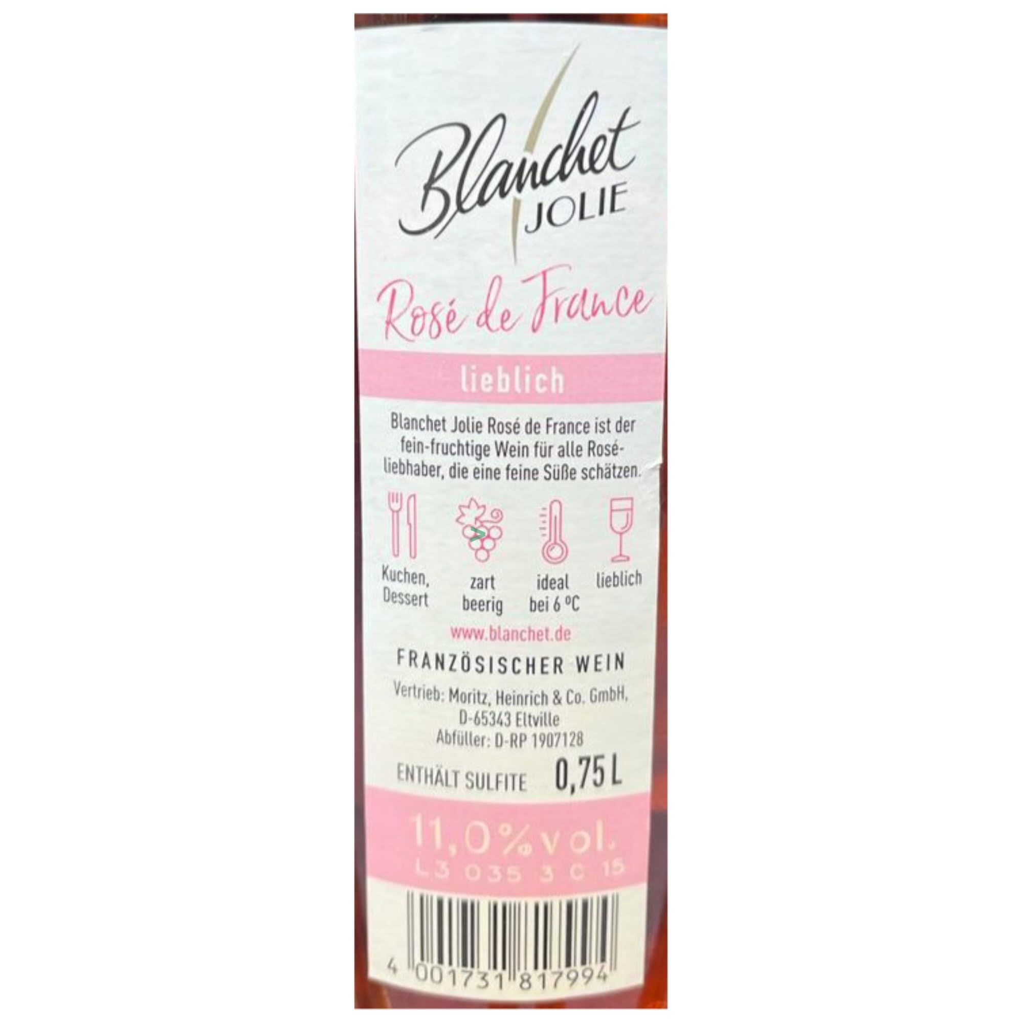 Blanchet JOLIE Rosé de France lieblich mit feiner Süße 11% vol. 6er Pack (6x0,75L Flasche) + usy Block
