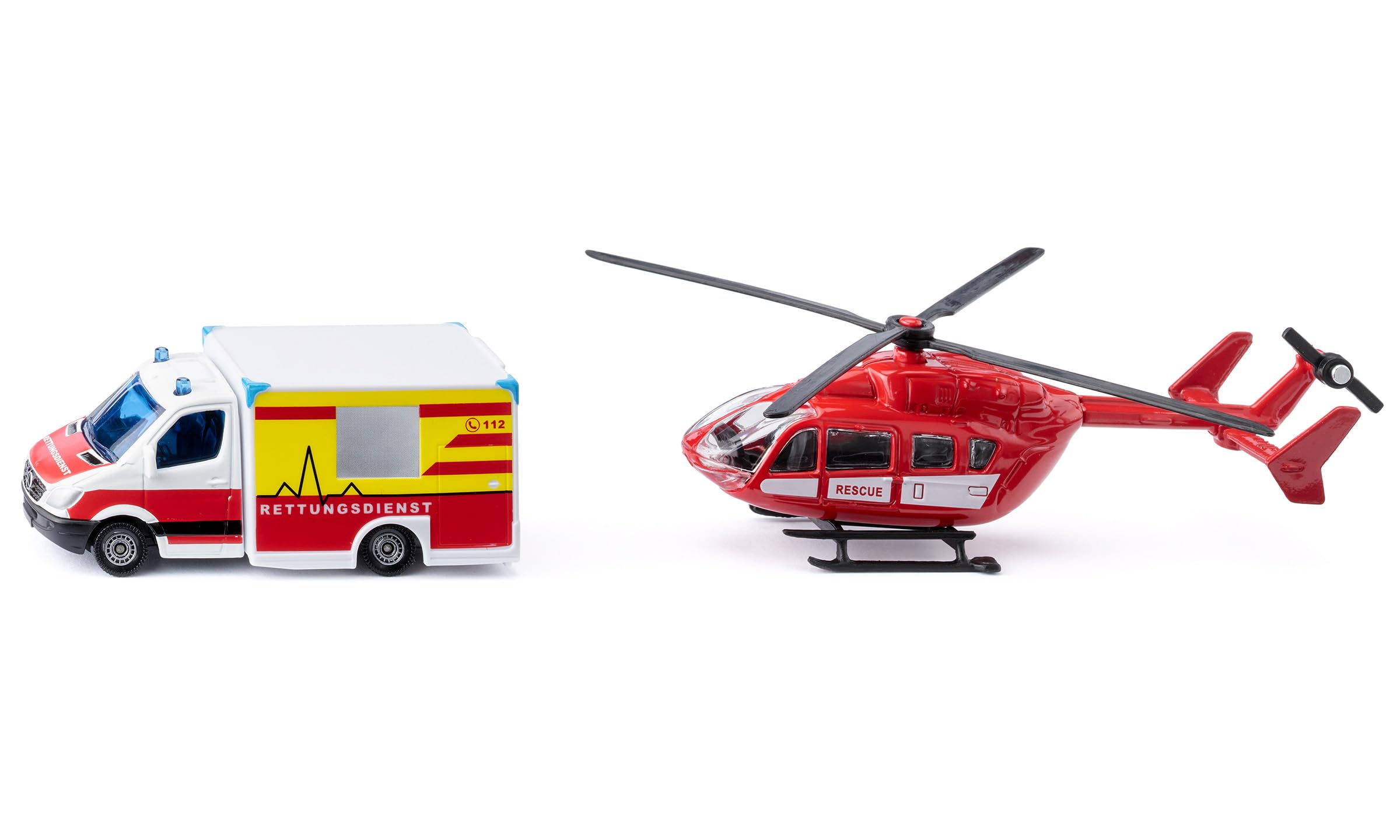 Siku 1748 – Set De Sauvetage : Hélicoptère Et Ambulance Mercedes – Jouet Métal/plastique, Rotors Rotatifs