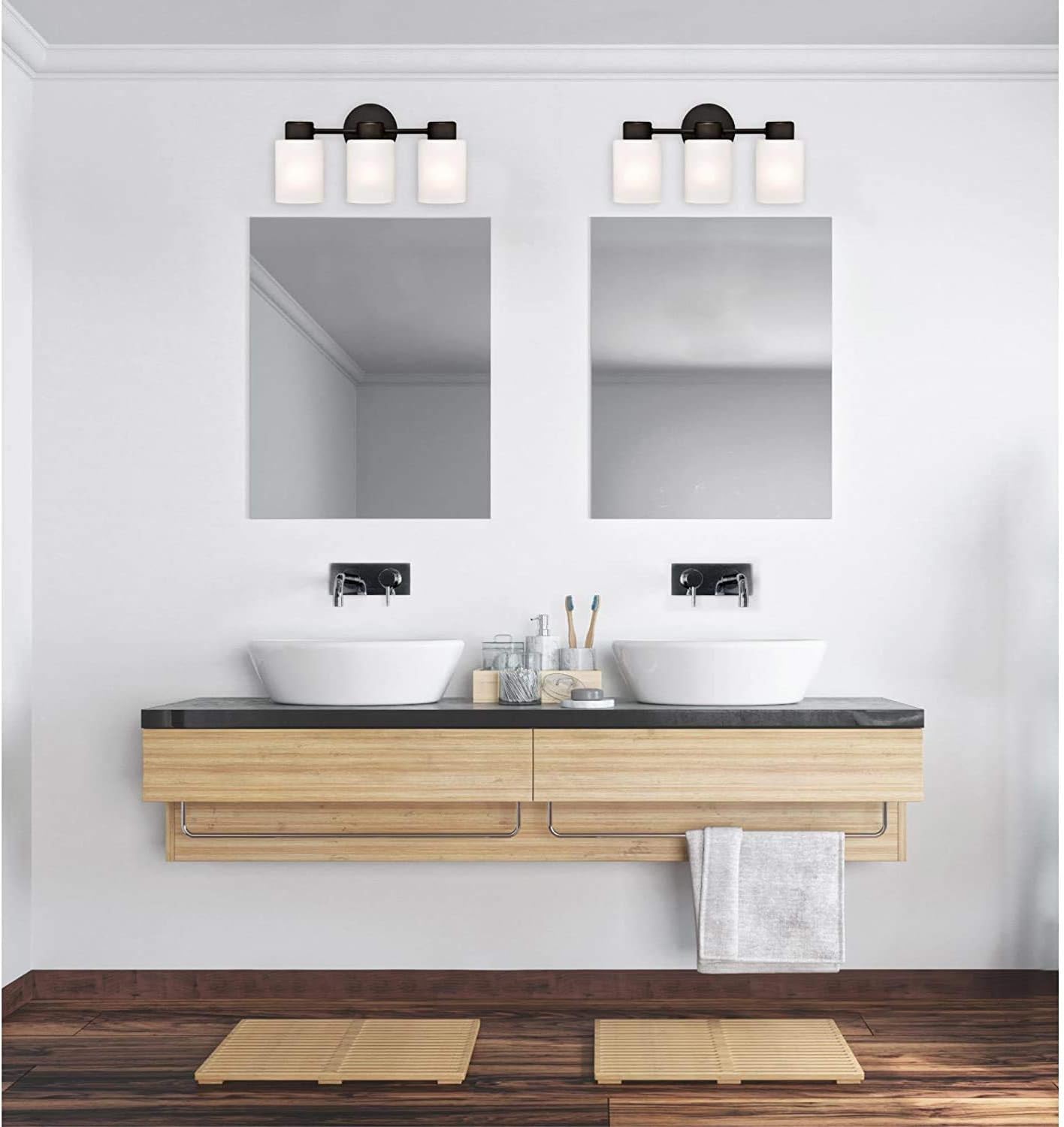 Bathroom Vanity Light fixtures, Wall Fixture, Vanity Sconce, Wall Sconce Light, Three Light Bathroom Vanity Light fixtures with Oil Rubbed Bronze Finish and Frosted Seeded Glass