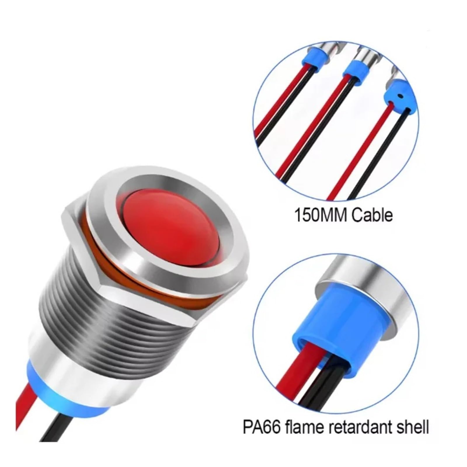 Señal de luz indicadora de metal impermeable de 6 mm con cable 6 V -12 V -24 V 220 V botón rojo/amarillo/azul/verde/blanco (6V-12V-verde)
