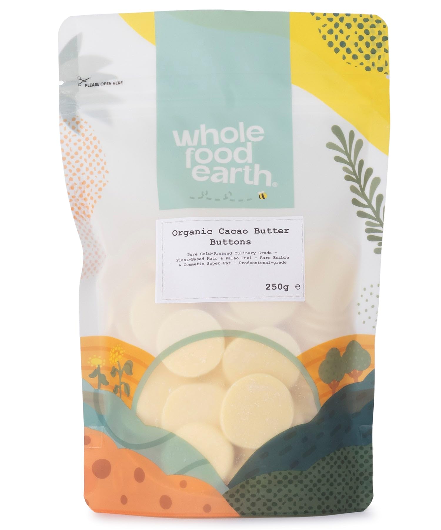 Wholefood Earth Organic Cacao Butter Buttons 250g | Organic | Vegan | Raw