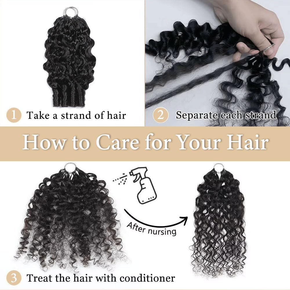 Renyarch Miracle Knots Hair Crochet Human Hair - Extensiones de Pelo Humano Burmese Curly Pre-Separado para Mujeres Negras, 2 uds 50g Crochet Braids Water Wave Nudos Invisibles, 16 Pulgadas 1B#