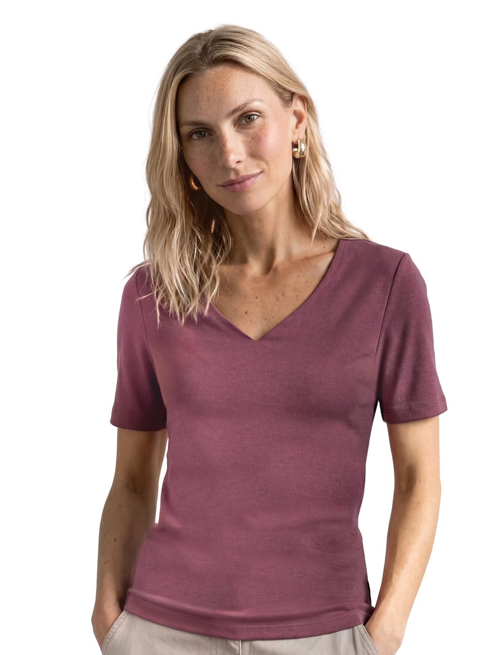 Street One Basic T-Shirt mit Herzausschnitt Dark Clouded Blush 42