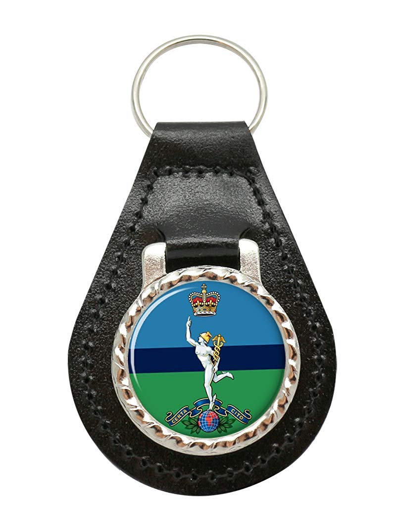 Giftshop Uk Unisex Black Leather And Silver Metal Royal Corps Of Signals, British Army Leather Key Fob