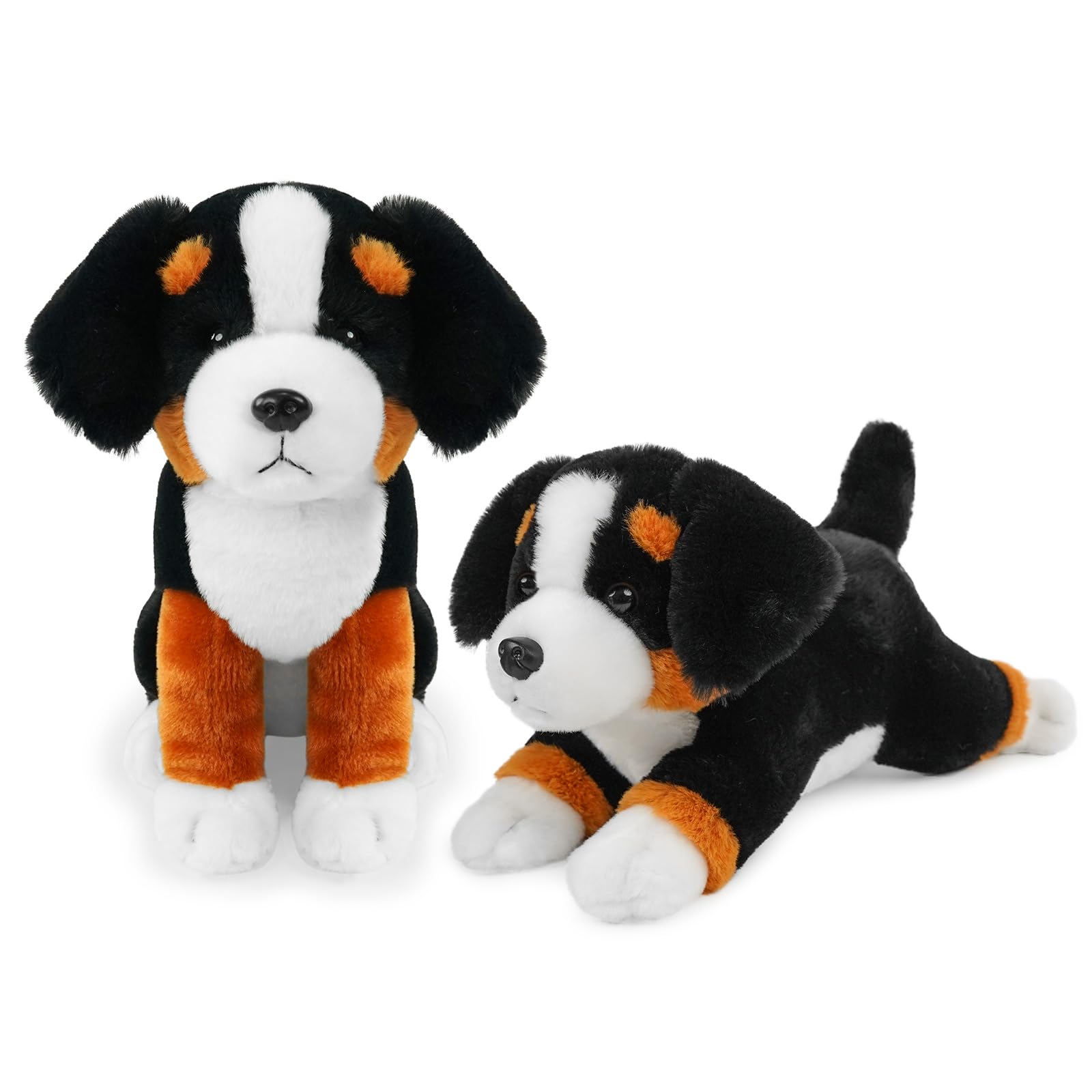 Bernese Mountain Stuffed Animal - 10 Inch Squat Lying Pose Realistic Dog Plushies Soft Dog Stuffed Animals for
