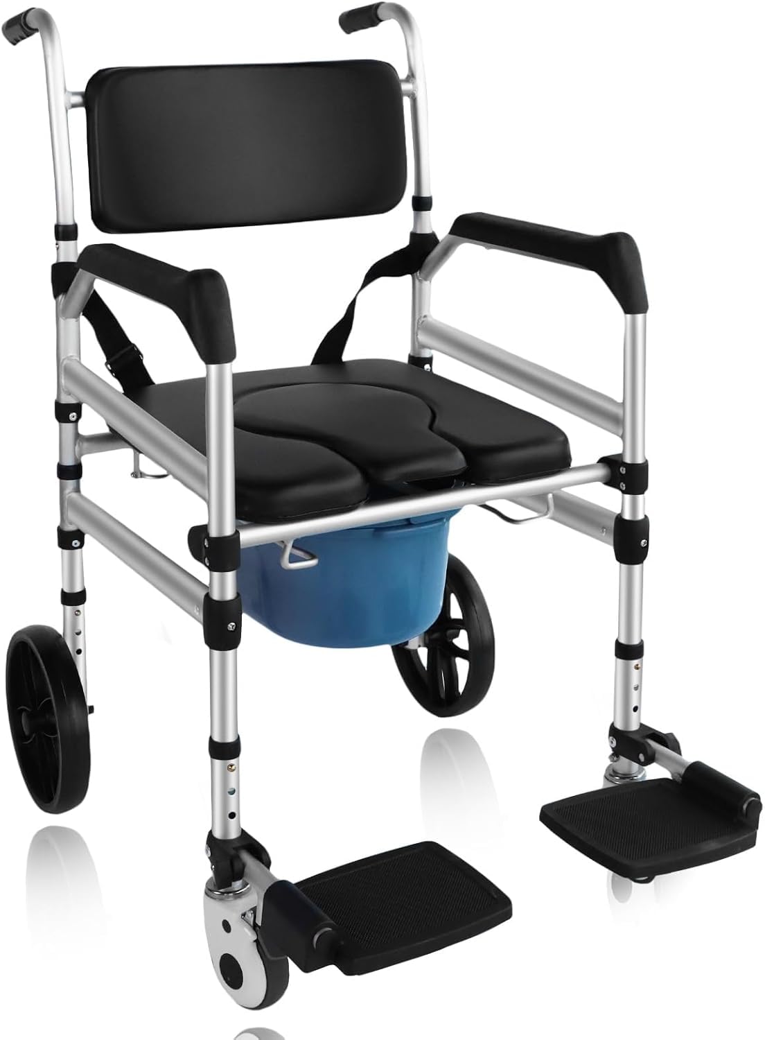 Eosprim sedia a rotelle con wc, comoda wc per anziani，wc water per disabili，vaso da notte per anziani，sedia wc per doccia anziani，rialzo per wc disabili ruote，wc portatile per anzianib (Nero)