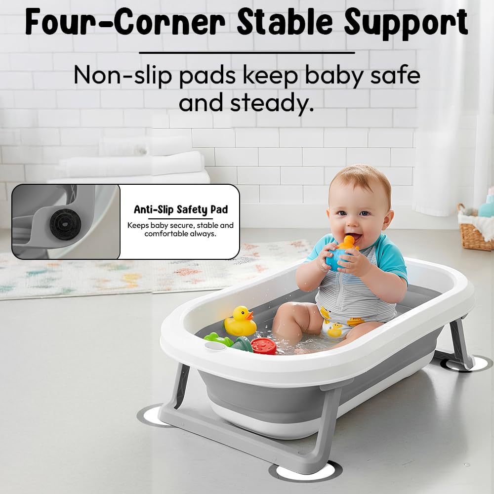 StarAndDaisy Baby Bath Tub for 0 to 5 Years/Bath Tub for Kids 0-3 Years, Tub for Girls & Boys with Foldable Legs, Easy to Store -Grey 1