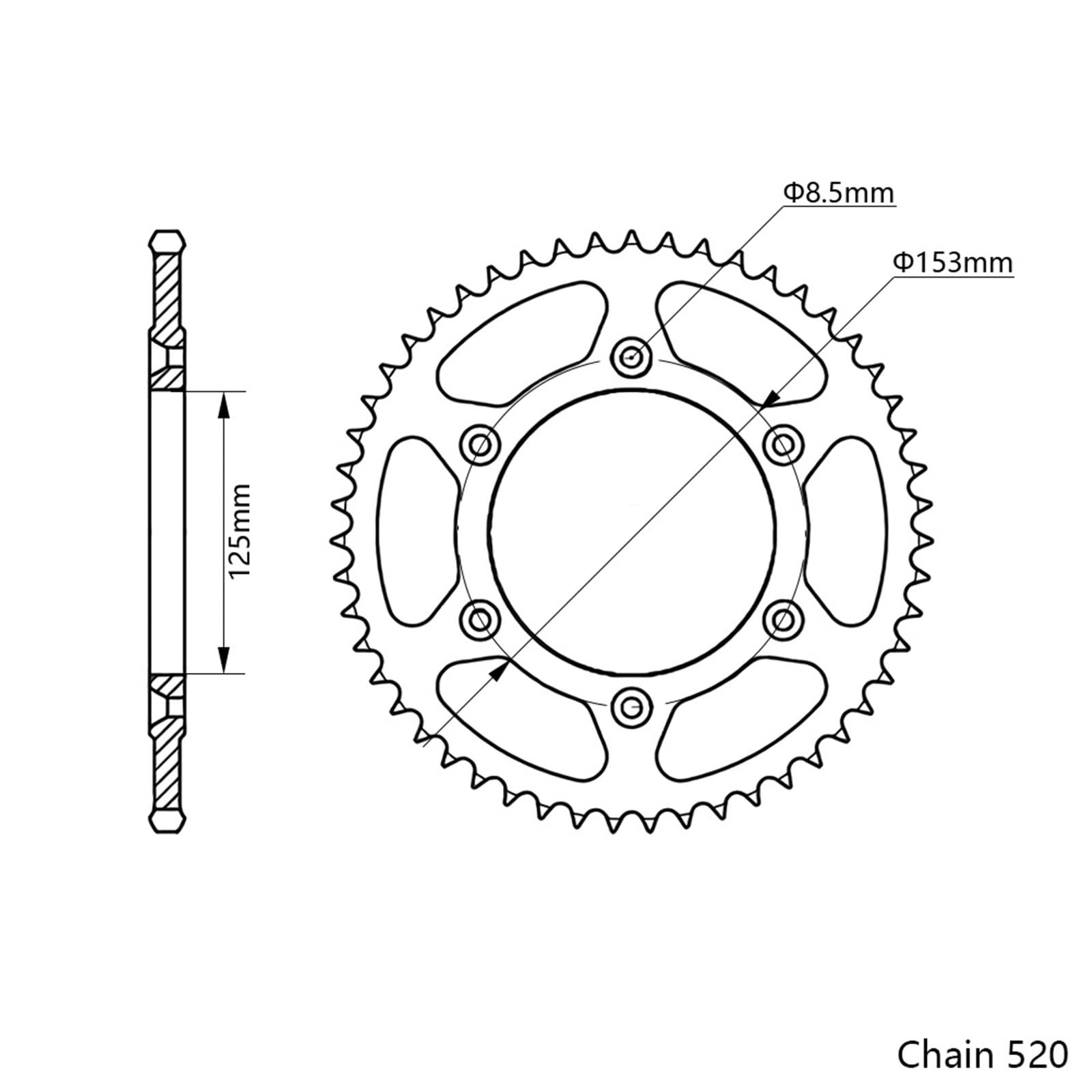 Motorrad Hinteres Kettenrad 51T 52T Hinten Kettenrad 520 Kette Kettenblatt Bremsscheibe Trommel Platte Fit Für KTM EXC HUSQVARNA GASGAS Motorrad Kettenrad(52T Sprocket)