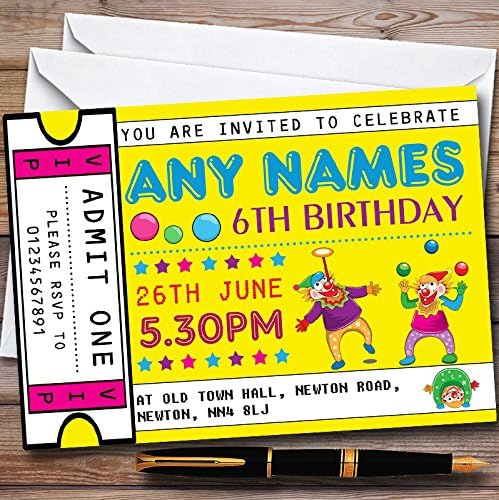 Clown Ticket Personalized Childrens Birthday Party Invitations