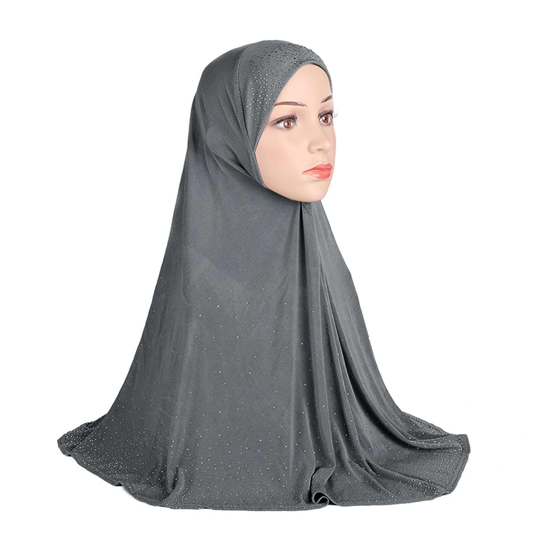 RARITYUS Women Muslim Hijab with Rhinestone Beads Soft Head Wrap Scarf Shawl Islamic Ramadan Long Hejab