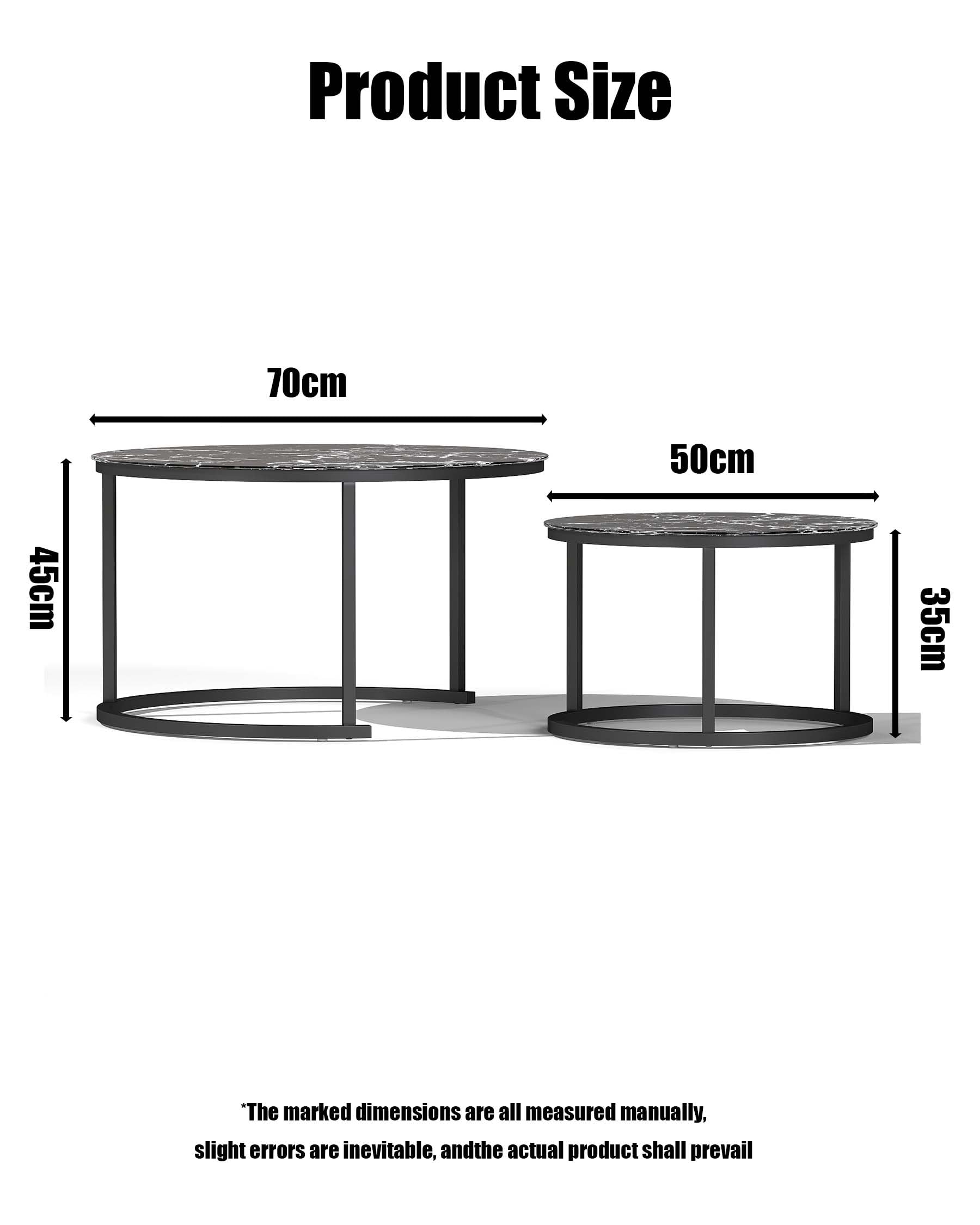 Tavolino Salotto Vetro Rotondo, Tavolo Soggiorno Vetro, Coffee Table 2 pezzi, Tavolino da Salotto Moderno con effetto marmo nero