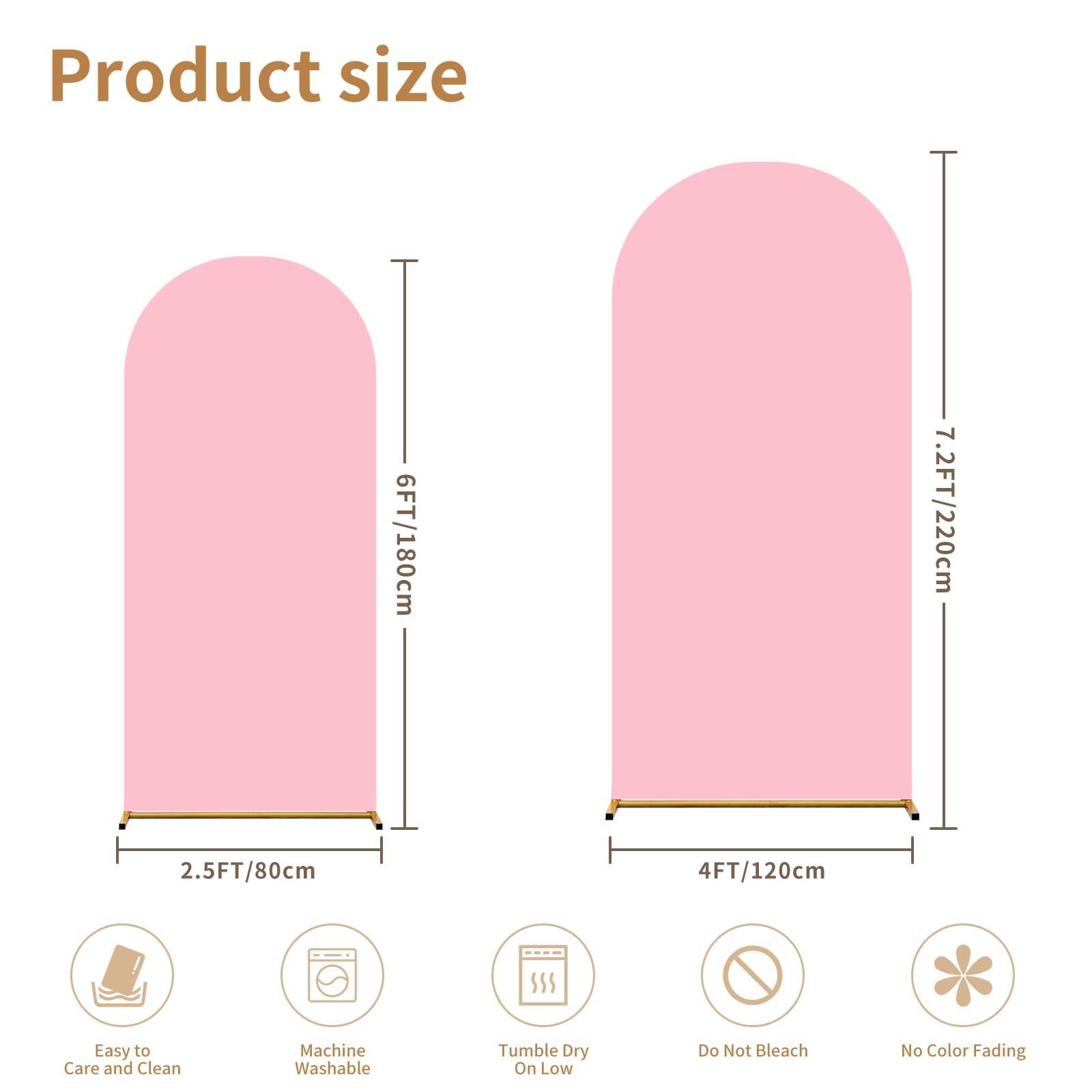 Set of 2 Wedding Arch Backdrop Cover,6FT & 7.2FT Pink Round Top Spandex Fitted Arch Cover for Baby Party Birthday Banquet Shower