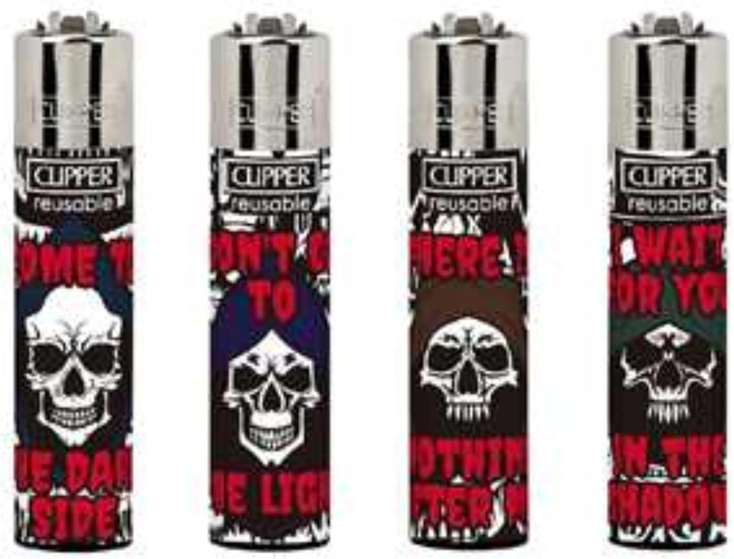 4 x Clipper Lighters Set, Clipper Lighter, Clipper Lighter Refillable Lighters Diffrent New Desing Availble (Astro Skulls) (No Fuel)