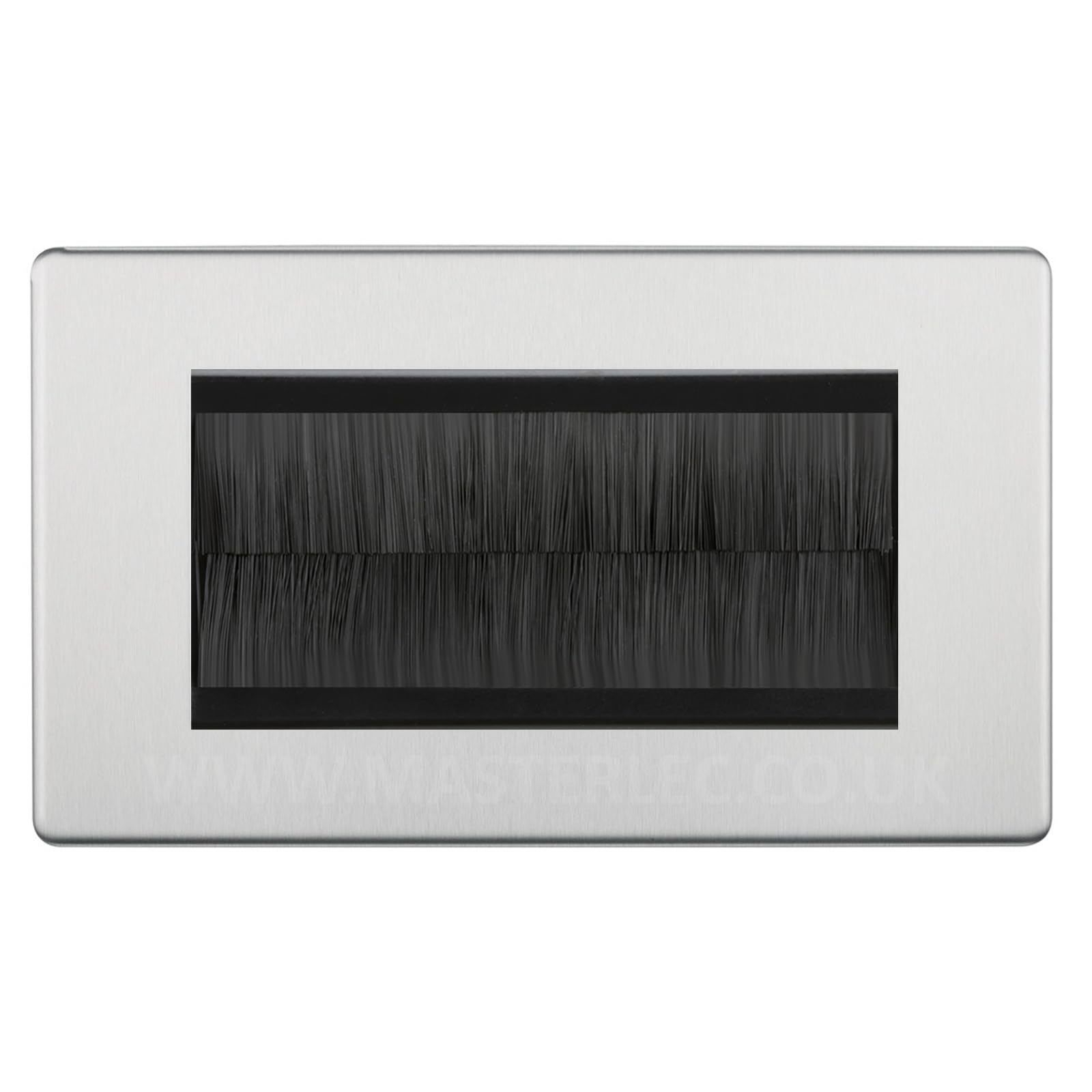 BG Screwless Brushed Steel Double 4 Gang Brush Cable Entry Wall Plate Black Insert Rectangle