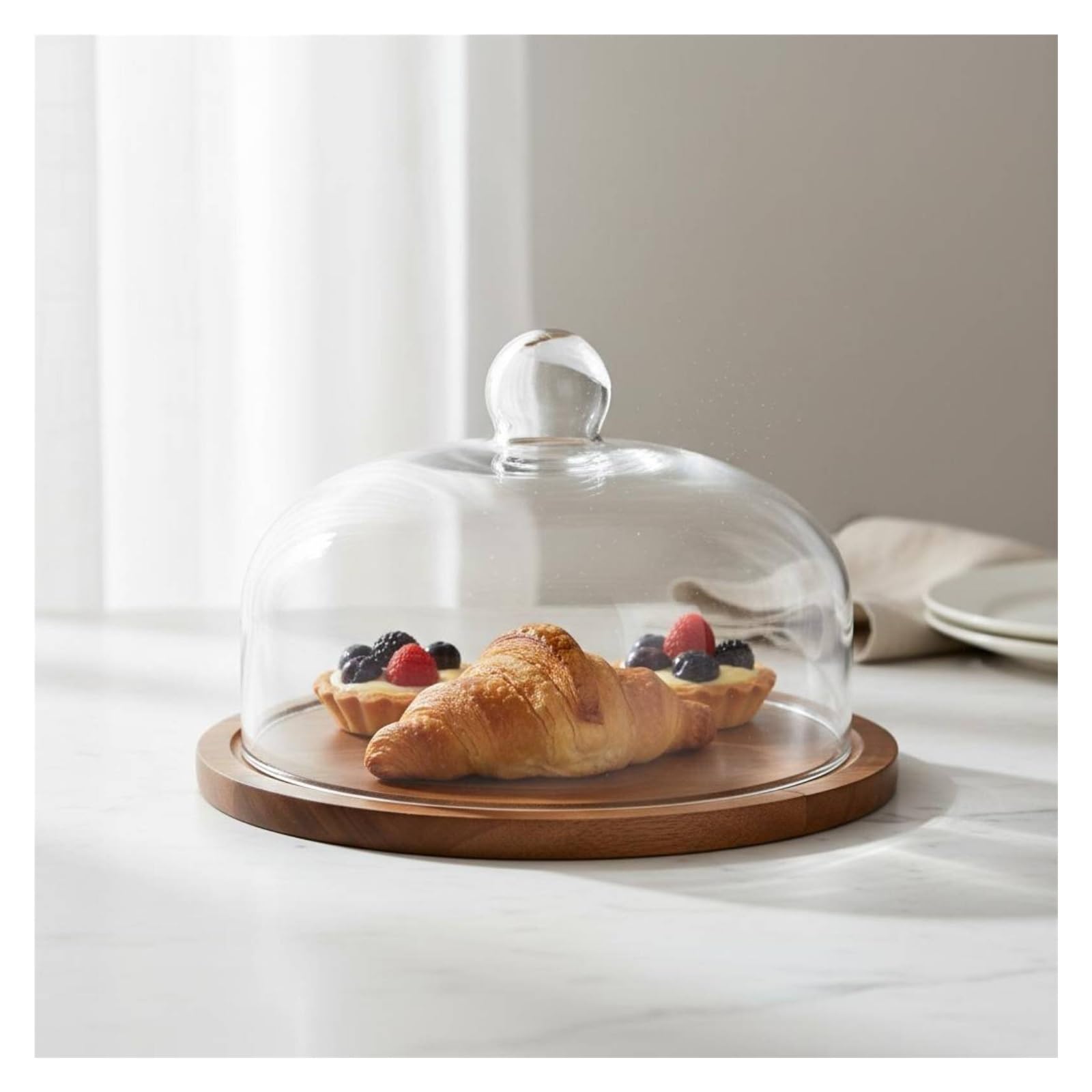 Soporte de madera con cúpula de vidrio for postre de cafetería(S 21CM Round Lid)