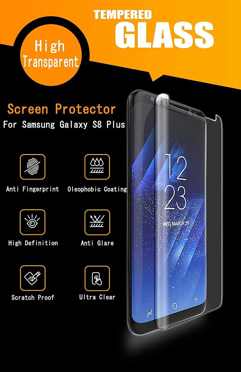 [3-pak] Edge Screen Protector do Samsung Galaxy S8 Plus, folia ochronna ze szkła hartowanego 3D, folia ochronna ze szkła hartowanego HD, przezroczysta folia ochronna do Samsung Galaxy S8 Plus o