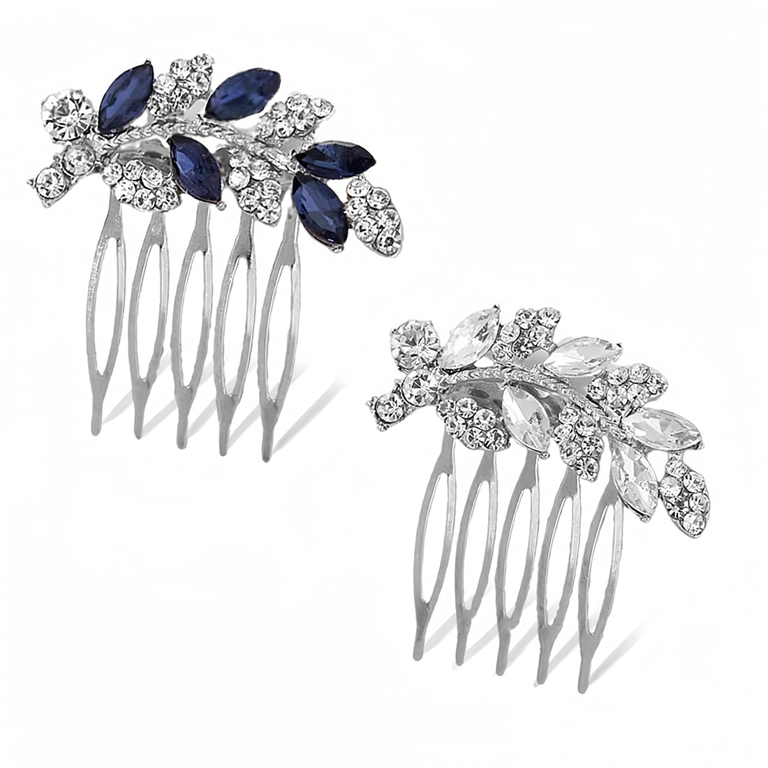 PLABBDPL Set de 2 Peines para Novia con Perlas, Cristales de Diamante de Imitación y Adornos en Plata y Vid para Cabello de Mujeres y Niñas, Ideal para Bodas, Fiestas y Veladas Nupciales,