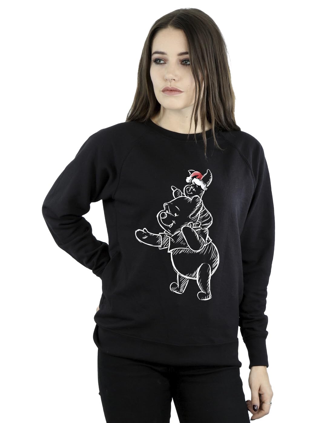 Absolute Cult Women's Black Disney Winnie The Pooh Piglet Christmas Sweatshirt Medium