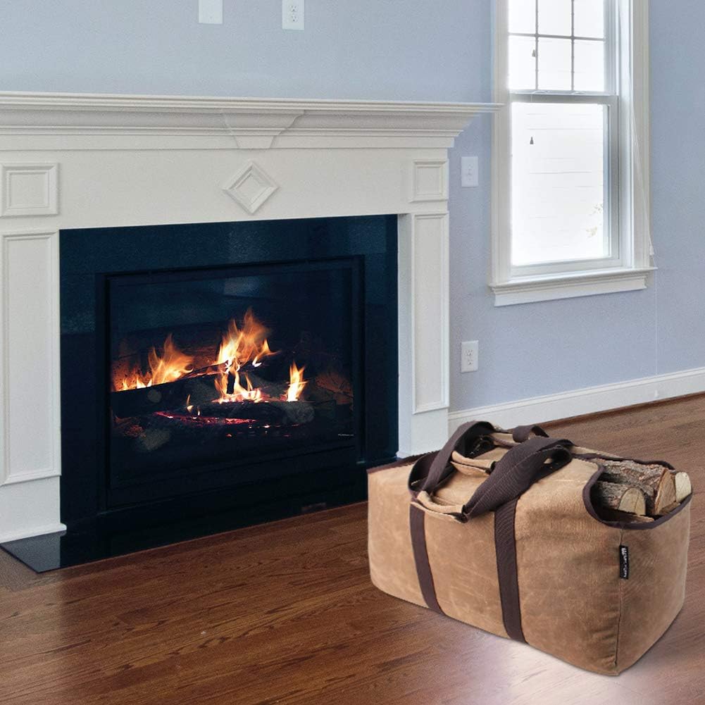 Waxed Canvas Log Carrier Tote Bag, Extra Large Durable Firewood Holder with Handles and Shoulder Strap, Heavy Duty Wood Carrying Bag for Fireplaces & Wood Stoves Khaki - Image 4