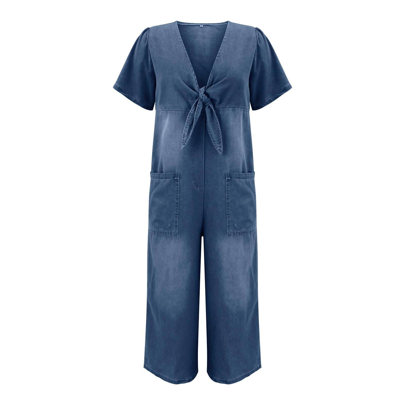 Tuta da donna in jeans lunga, a gamba larga, con pantaloni