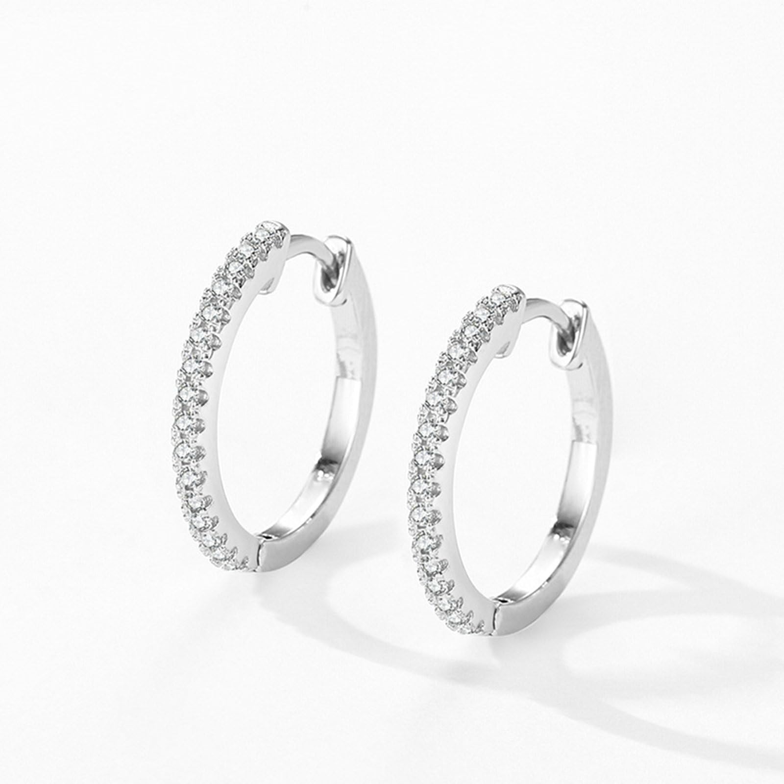 Orecchini Donna a Cerchio 14K 585 Oro Bianco, Orecchino Cerchio Donna Ipoallergenico Mezza A Fila Classici Semplici con Moissanite Rotondi Orecchini Huggie Sposa Matrimonio Leggeri