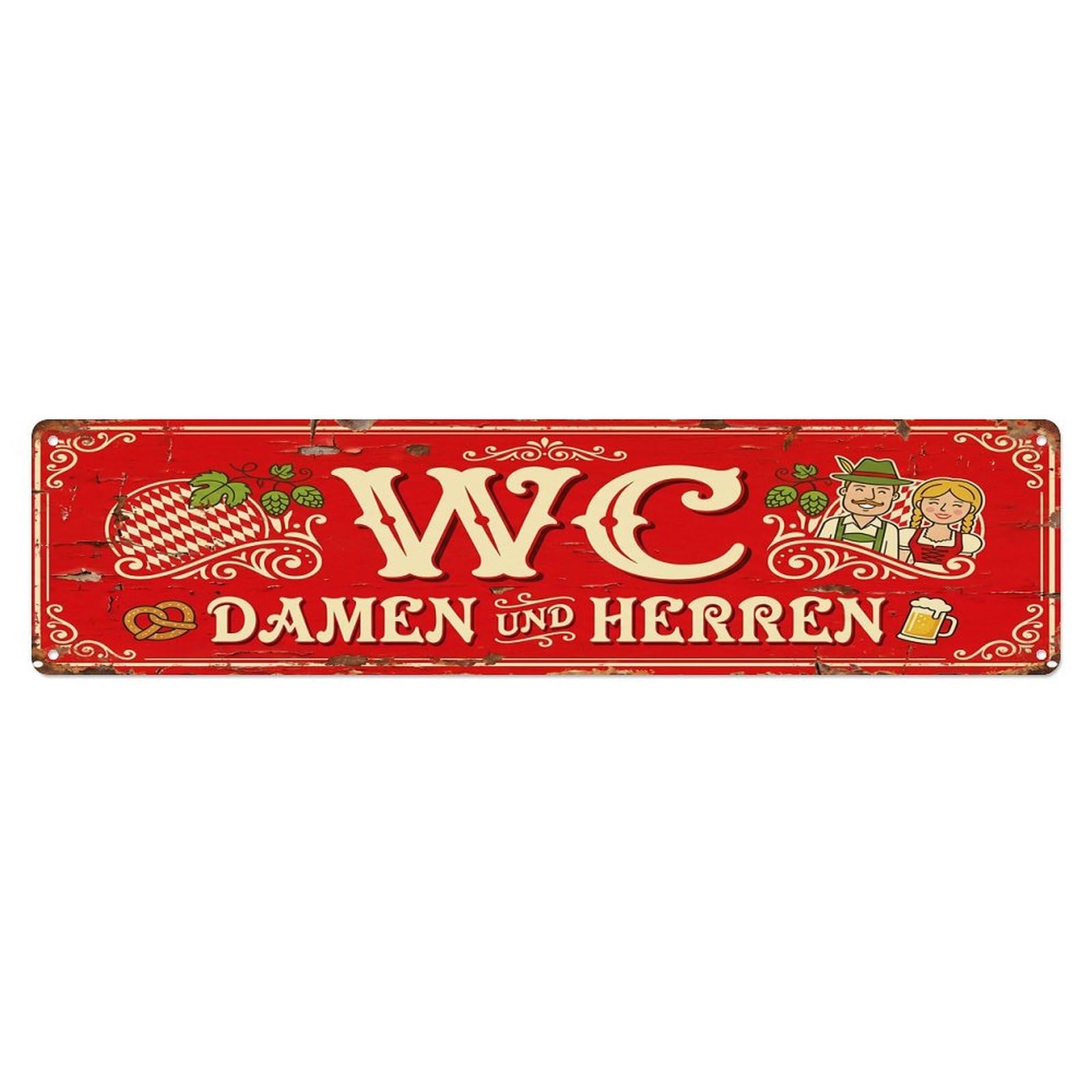 Retro Playful Biergarten Facility Toilet(WC) Door Metal Tin Sign Plaque Wall Decor for Cafe, Club Bar, Office, Home Garden Metal Poster 4x16Inch