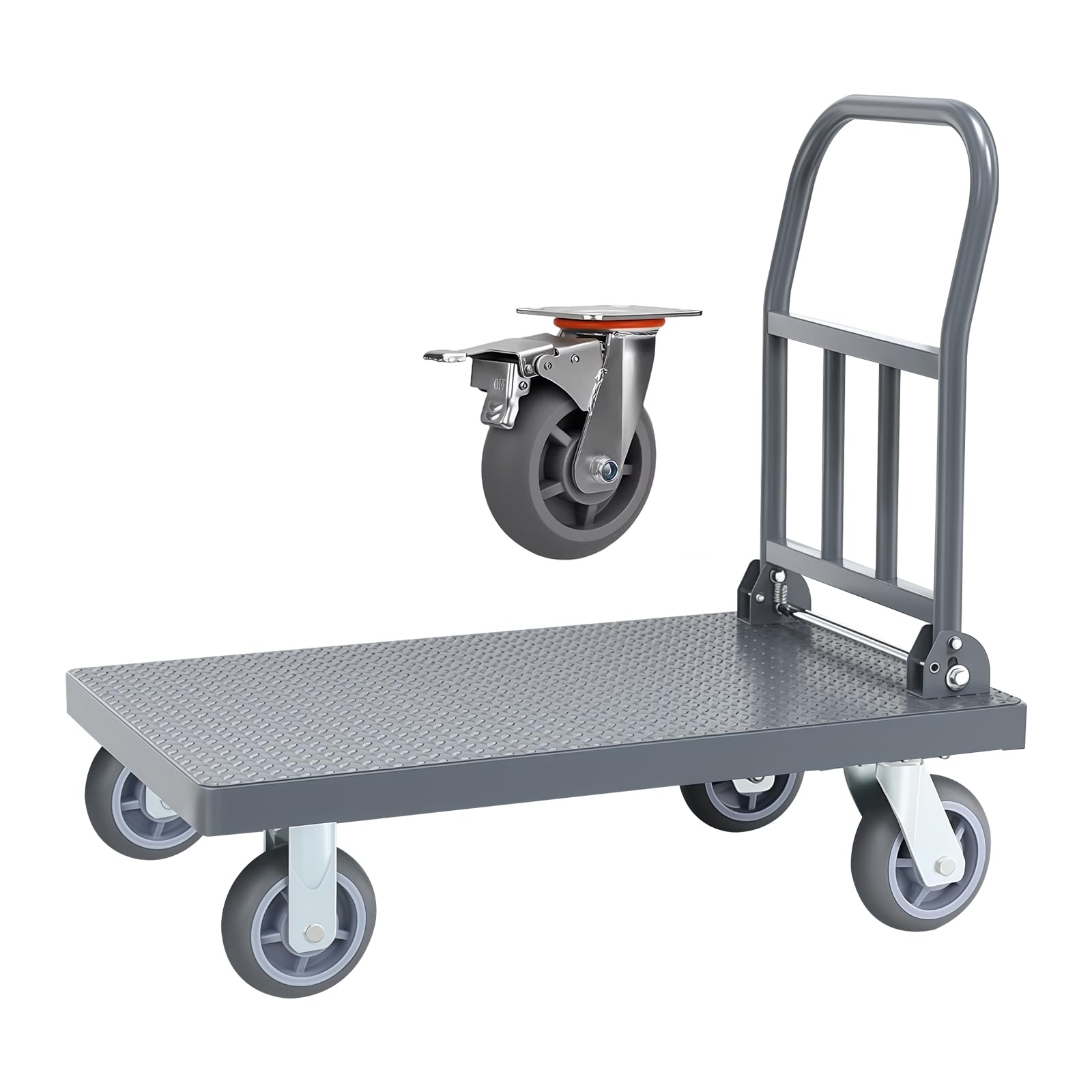 Wózek platformowy, 500 kg, do profesjonalnej pracy, duże koła, wózek z płytą, wózek transportowy, wózek transportowy, z hamulcem postojowym, pełne gumowe opony, wózek transportowy, wózek