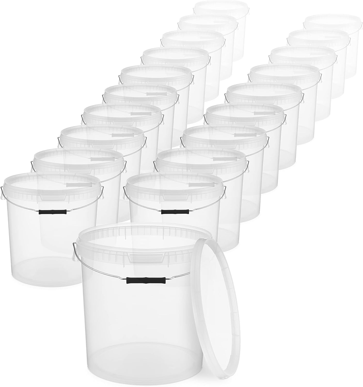 BenBow Secchio con coperchio 20l trasparente 100x 20 litri - sicuro per gli alimenti, stabile, ermetico, a prova di perdite - contenitore per la conservazione in plastica, con manico in metallo -vuoto