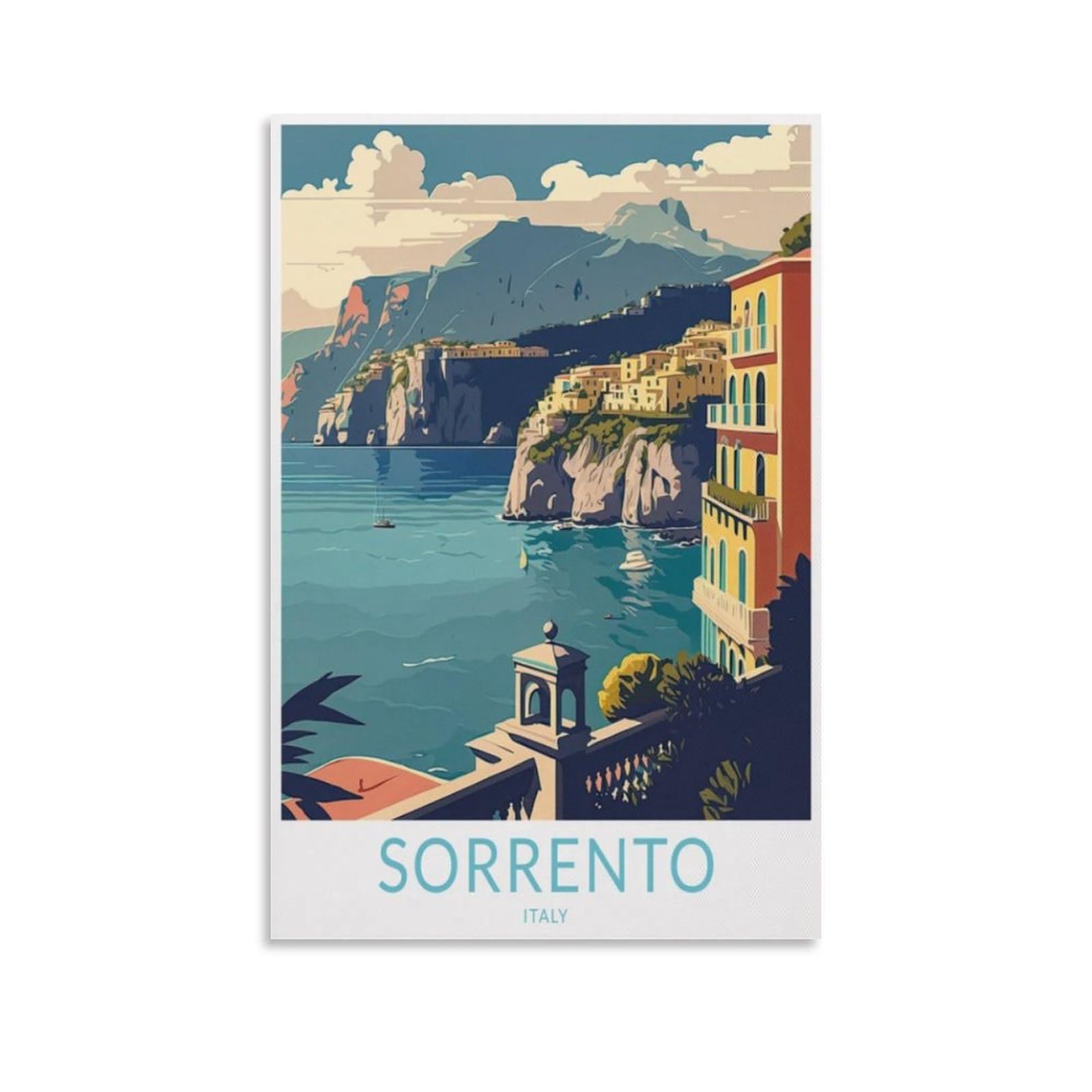 Sorrento Italy Vintage Travel Posters Landscape 08x12inch(20x30cm) Canvas Print for Living Room, Bedroom, Dorm, Home, Office Wall Decoration