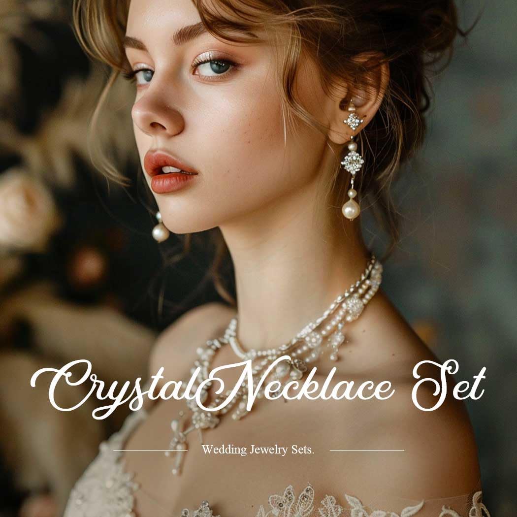 EVILD Silver Rhinestone Jewelry Set Wedding Necklace and Earring Set for Women - Image 7