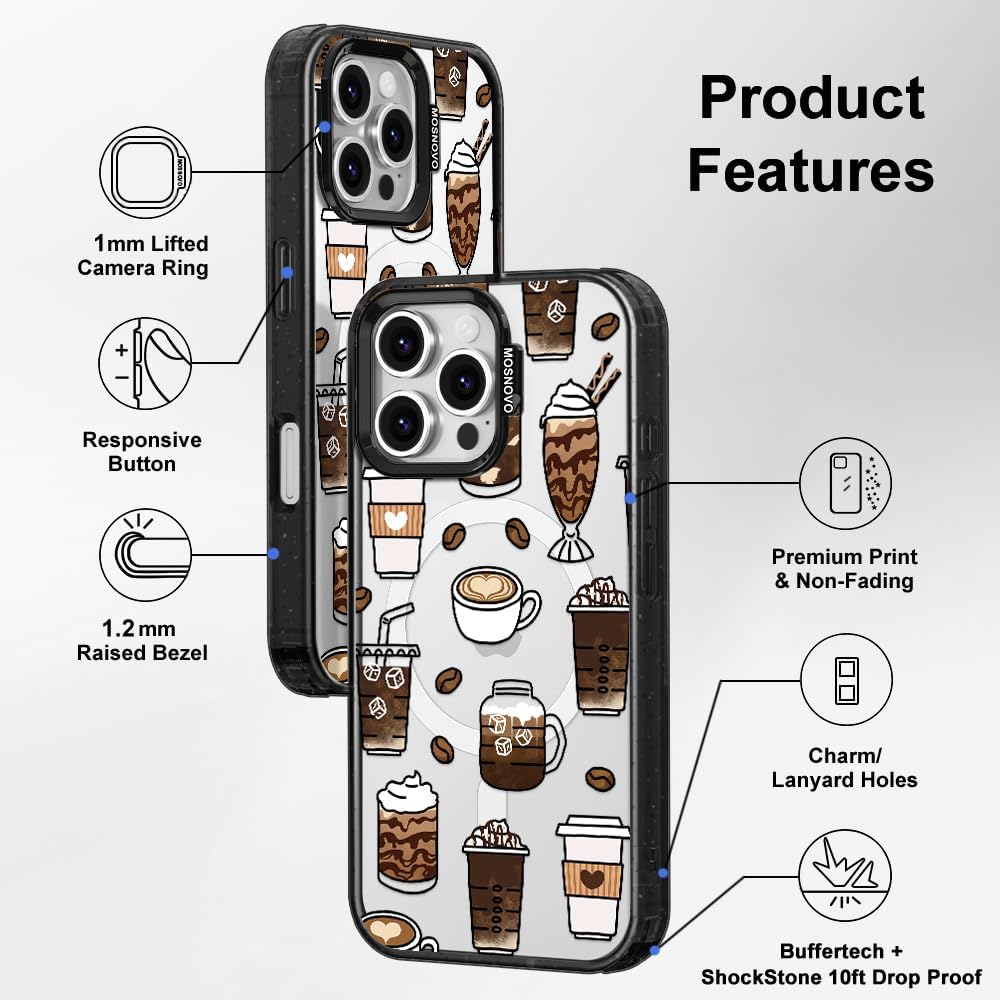 MOSNOVO Magnetic Case for iPhone 16 Pro Max, 10ft Military-Grade Protection, Compatible with Magsafe, Shockproof Phone Case for iPhone 16 Pro Max - Coffee - Clear Black