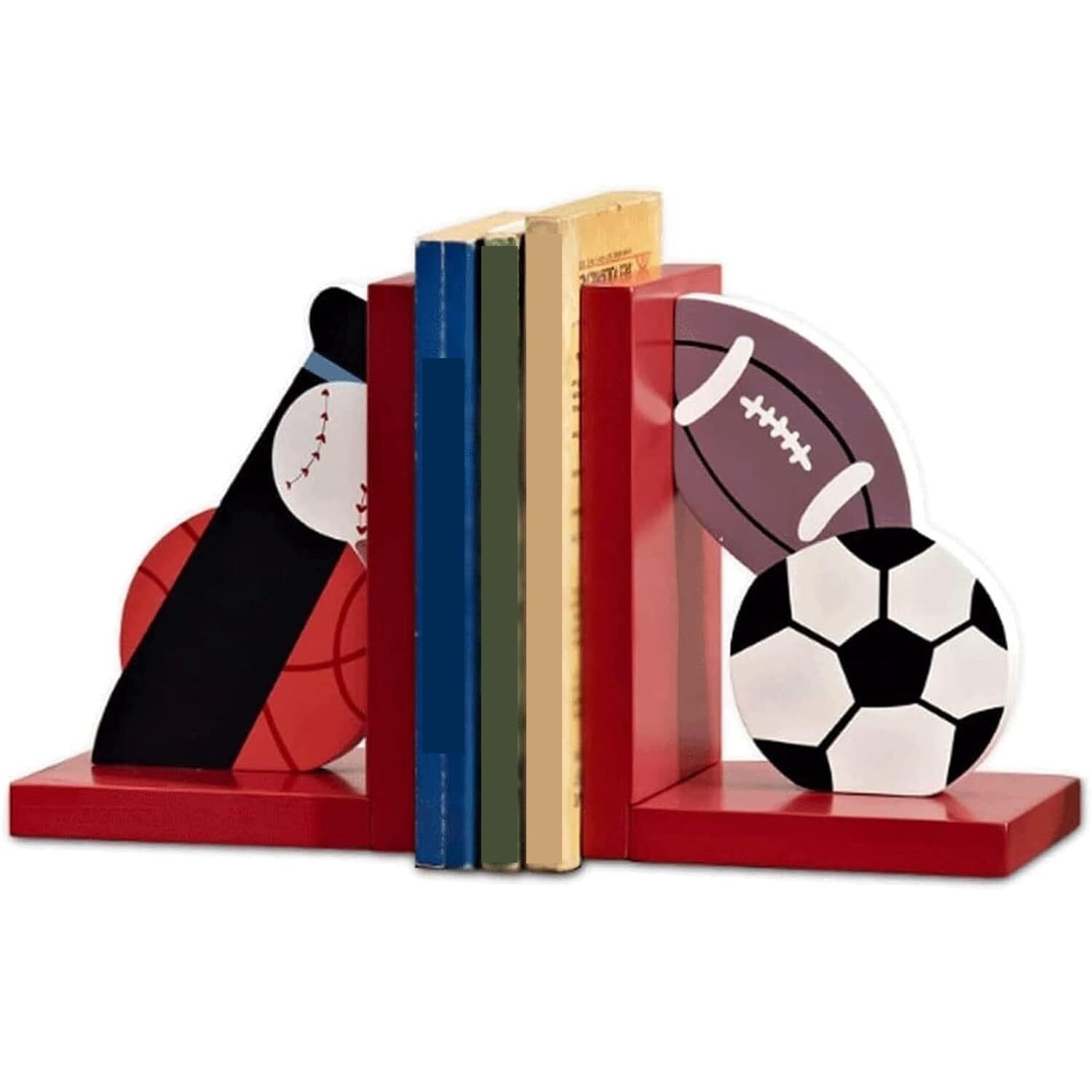 Book Organizer Ball Game Book Ends Creative Wooden Decorative Bookend Heavy Duty Hold Books Modern Bookends