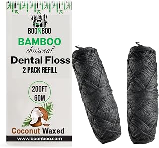 BOONBOO Dental Floss Refill, Charcoal Woven Thread, 2pcs of 100FT/30M - Total 200FT/60M, Waxed, Coconut