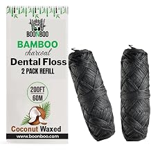 BOONBOO Dental Floss Refill, Charcoal Woven Thread, 2pcs of 100FT/30M - Total 200FT/60M, Waxed, Coconut