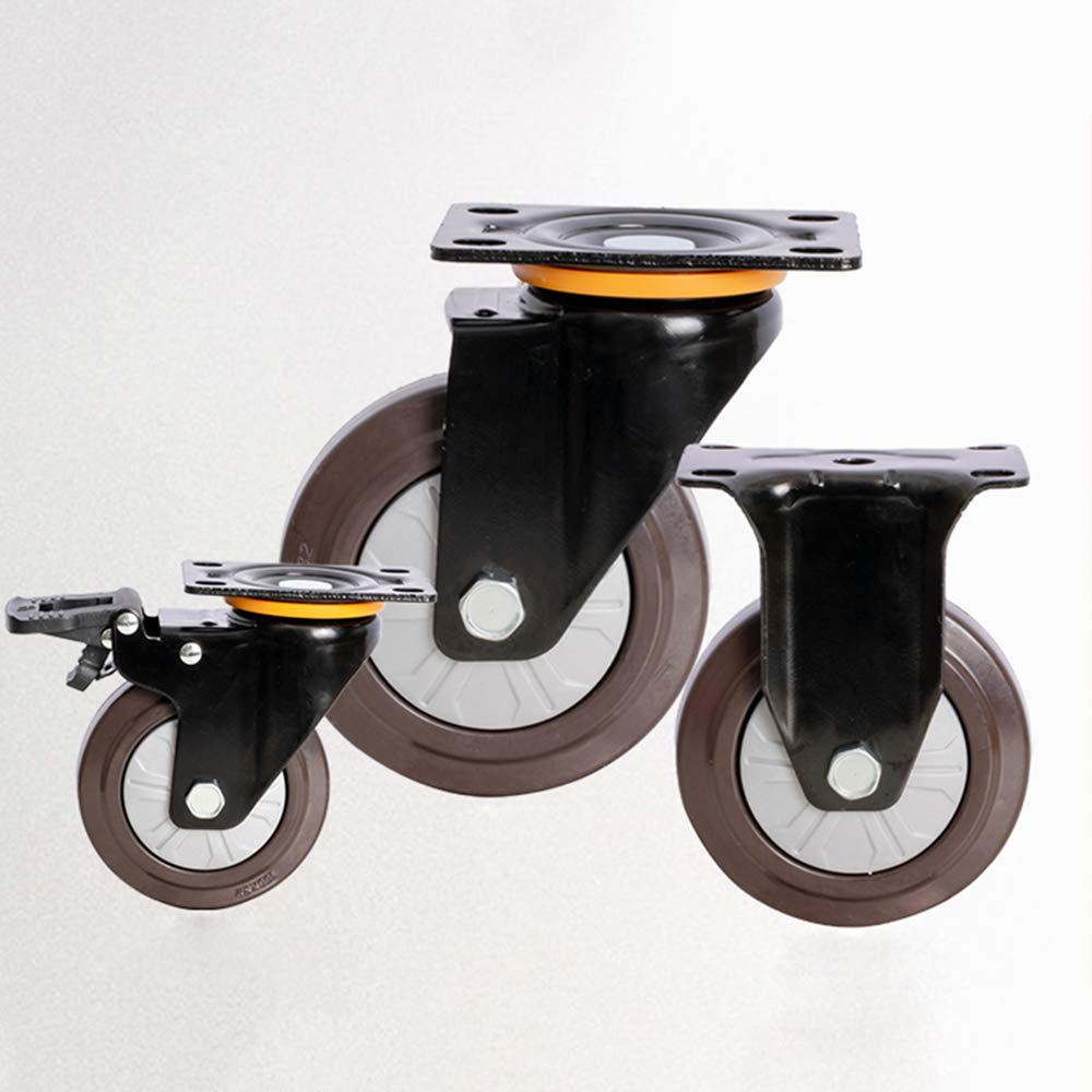 Roulettes robustes, Paquet de 4 roulettes pivotantes robustes plaque supérieure frein en caoutchouc 75-125mm 500kg(Swivel*4,100mm)
