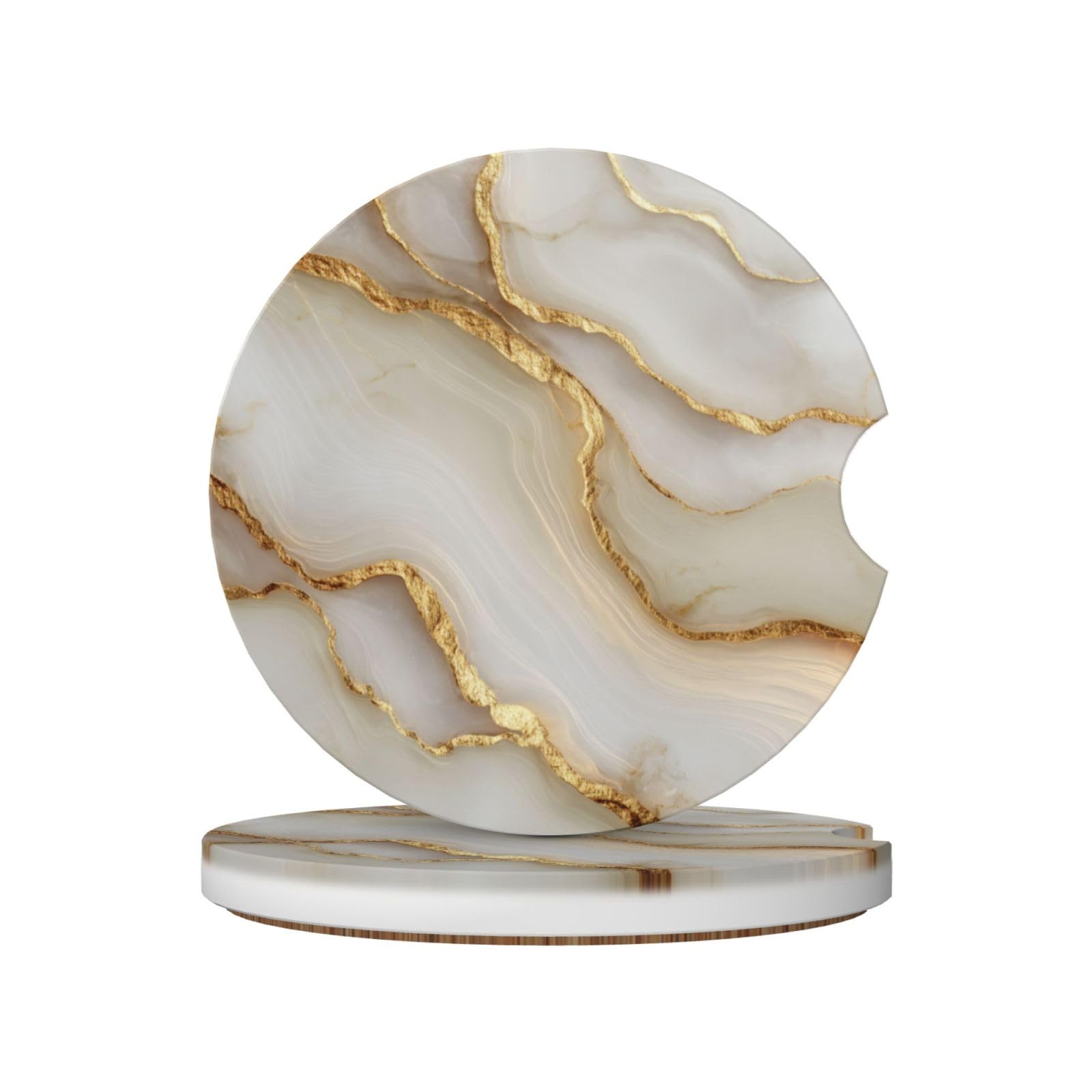 Luxurious Creamy White Marble Ceramic Coasters,2pcs
