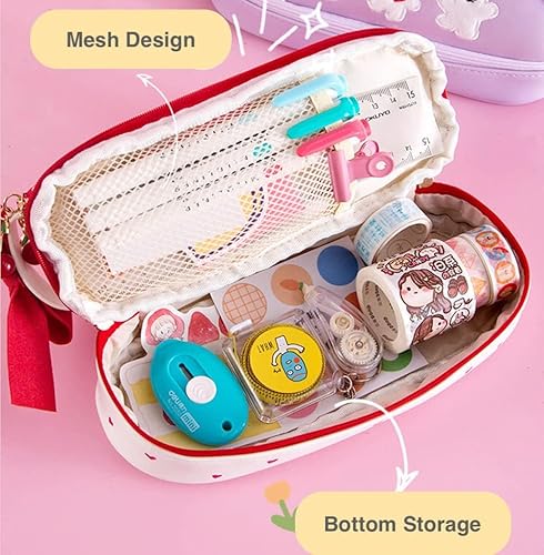 Miniatura 4 de JHTPSLR Estuche grande Kawaii con calcomanías 3D y 5 bolígrafos Kawaii, estuche con cremallera, impermeable, de piel sintética, organizador de