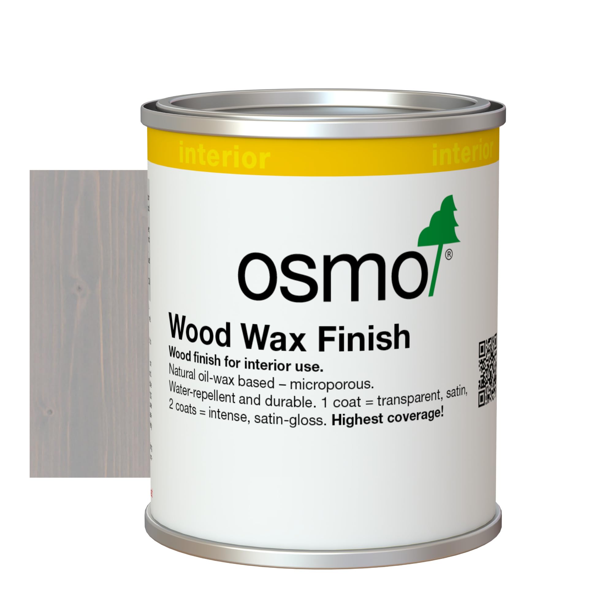 Osmo Wood Wax Finish 3119, Tester Size - Silk Grey Satin Finish, 125ml - Durable Furniture Wax for Wooden Furniture, Water-Resistant Floor Wax, Wood Treatments - Ideal for Oak, Pine & More