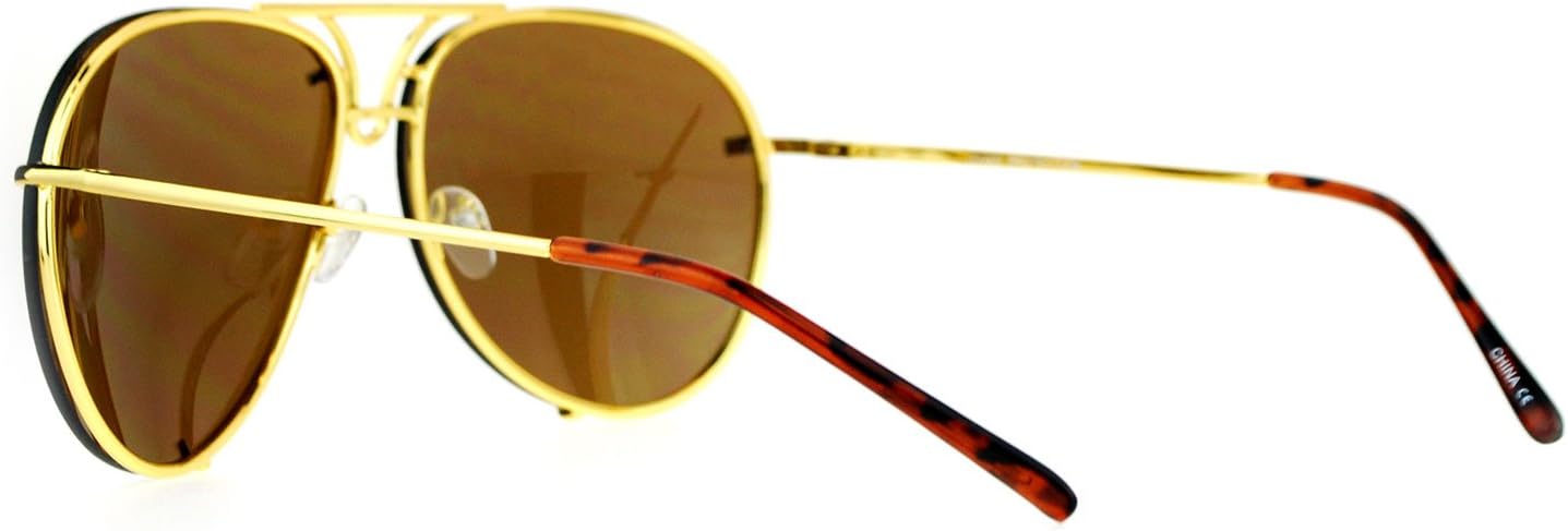 JuicyOrange Oversized Round Pilot Sunglasses Metal Rims Behind Lens Spring Hinge - Image 3