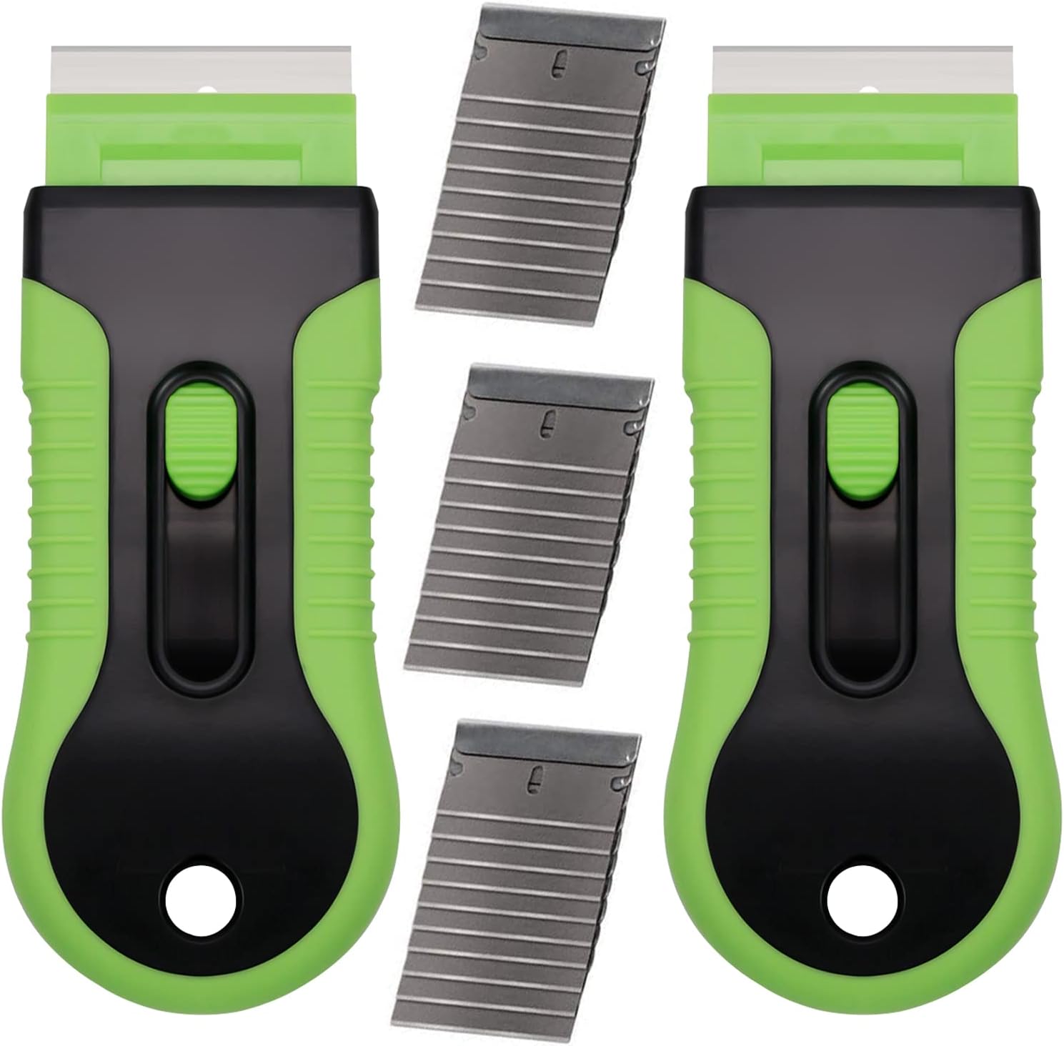 2PCS Razor Blade Scraper Glass Cooktop Scraper & Paint Scraper, Window Decal, Car Sticker and Glue Remover Razor Holder with 30 Extra Razor Blades (green)