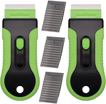 2PCS Razor Blade Scraper Glass Cooktop Scraper & Paint Scraper, Window Decal, Car Sticker and Glue Remover Razor Holder with 30 Extra Razor Blades green