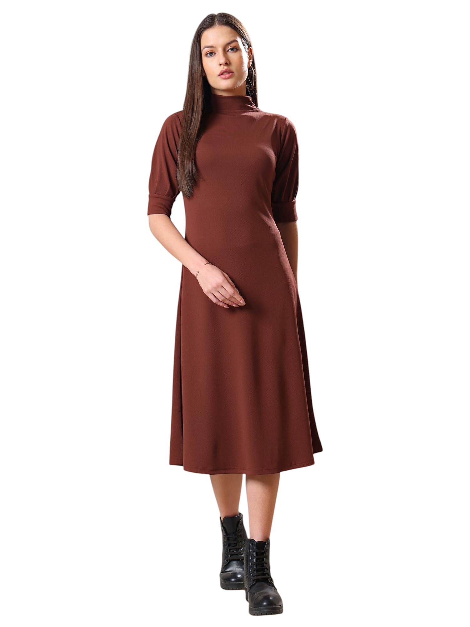 Purvaja Womens A-Line Knee Length Dress (Bely-129_Brown_X-Large)