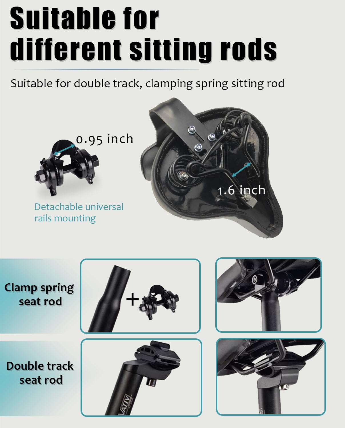 Selle de scooter électrique surdimensionnée avec dossier – Coussin de rechange confortable pour siège de vélo, aile de siège de vélo extra large, design ergonomique, absorption des chocs,