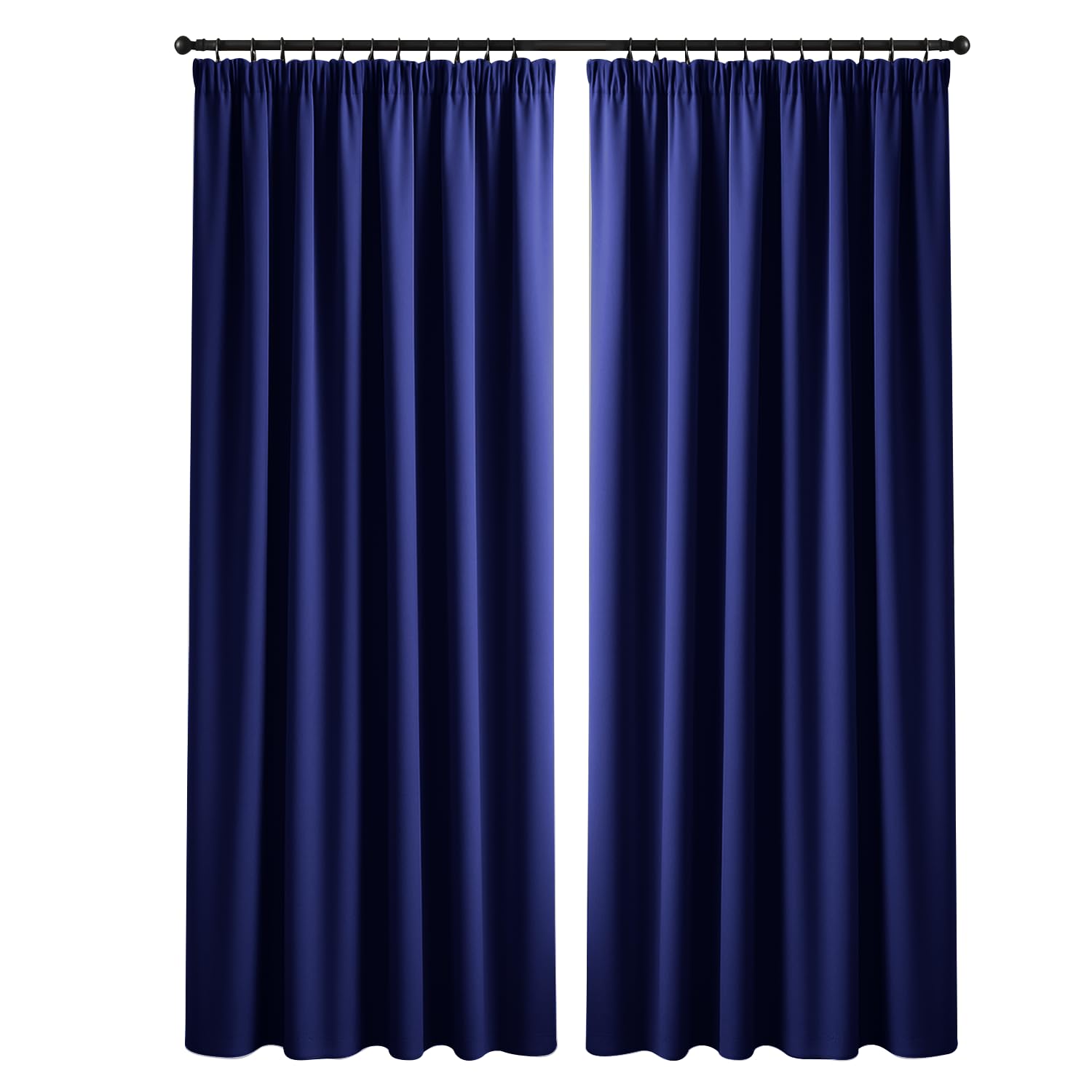 Yorkshire Bedding Pencil Pleat Blackout Curtains for Bedroom 90 x 90 Inch Drop Thermal Insulated Extra Long Navy Curtains with 2 Panels